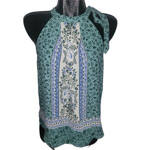 Q&A Floral Print Halter Top Green and White M